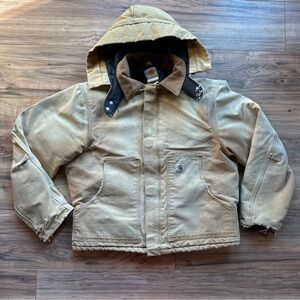 Vintage Carhartt Jacket Large 42 Reg J02 BRN Detachable Hood WELL WORN Corduroy
